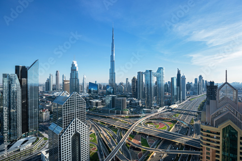 Dubai - amazing city skyline with luxury skyscrapers at sunset, United Arab Emirates