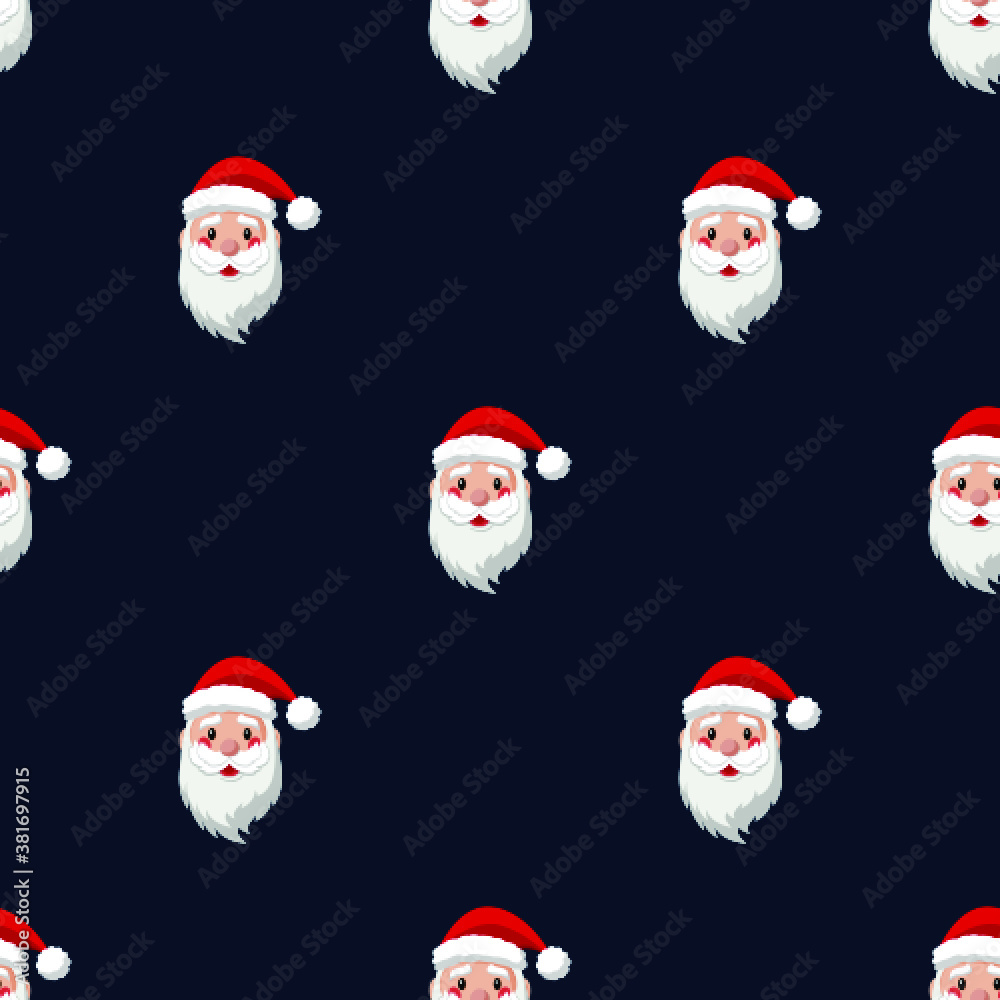 Seamless pattern for Christmas holiday with happy Santa Claus. Endless texture. Vector Illustration on dark blue background