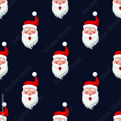 Seamless pattern for Christmas holiday with Santa Claus. Endless background. Vector Illustration on dark blue background © Ira Kozhevnikova