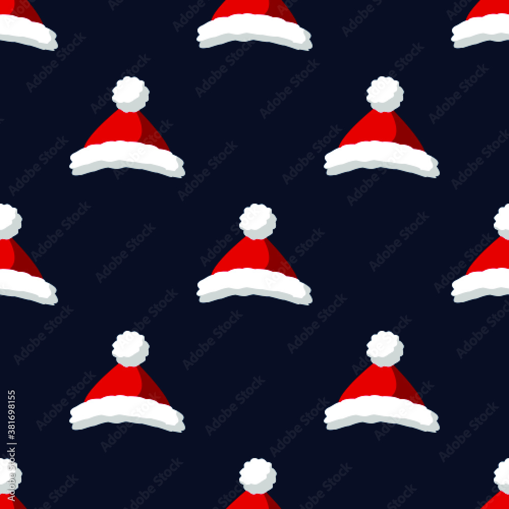 Seamless pattern for Christmas holiday with Santa Claus red hat. Vector Illustration on dark blue background Seamless pattern for Christmas holiday with Santa Claus red hat. Vector Illustration on dark blue background