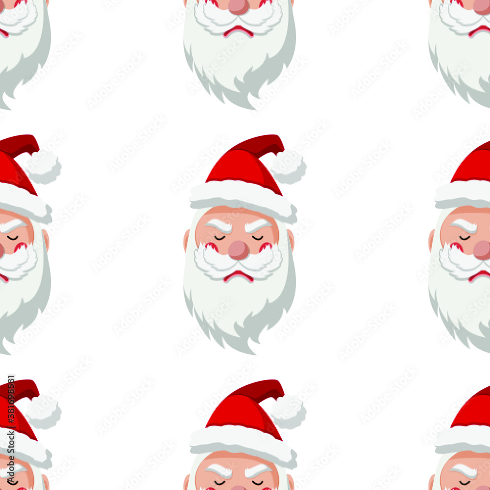Seamless pattern for Christmas with cartoon sad Santa Claus. Childish background. Vector Illustration on transparent background