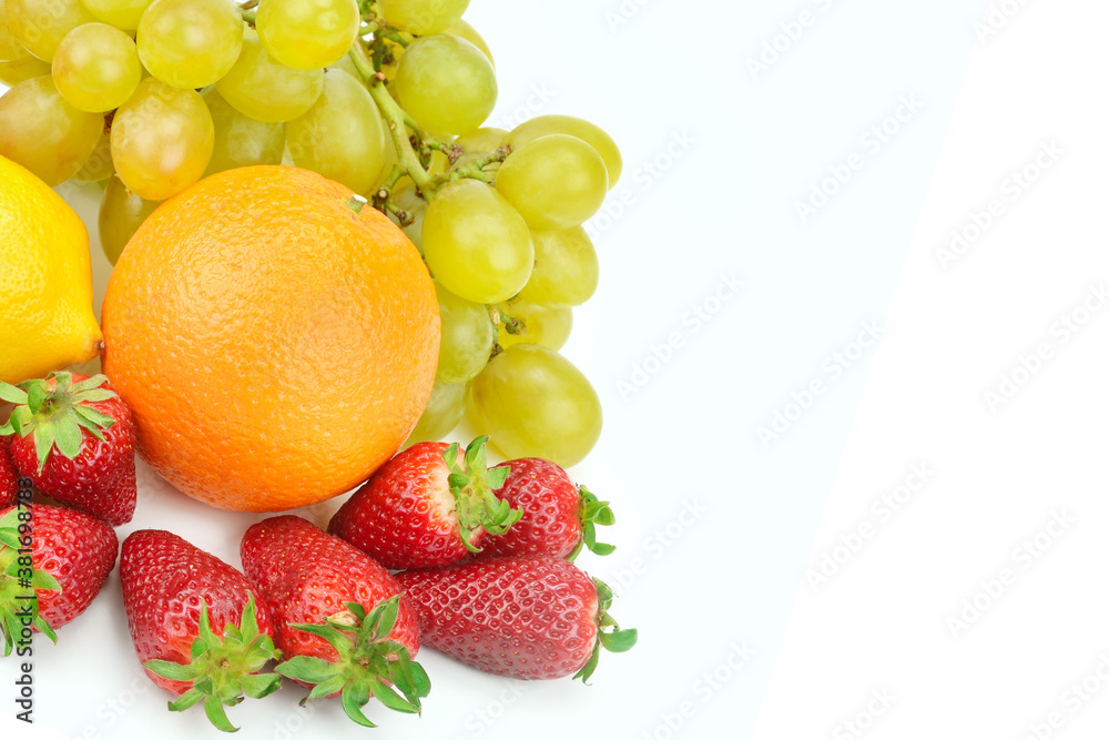 Fruits isolated on a white background. Free space for text.