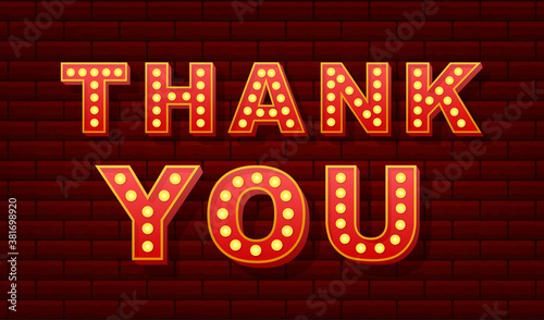 Retro light text Thank you. Retro light bulb. Vector stock illustration.