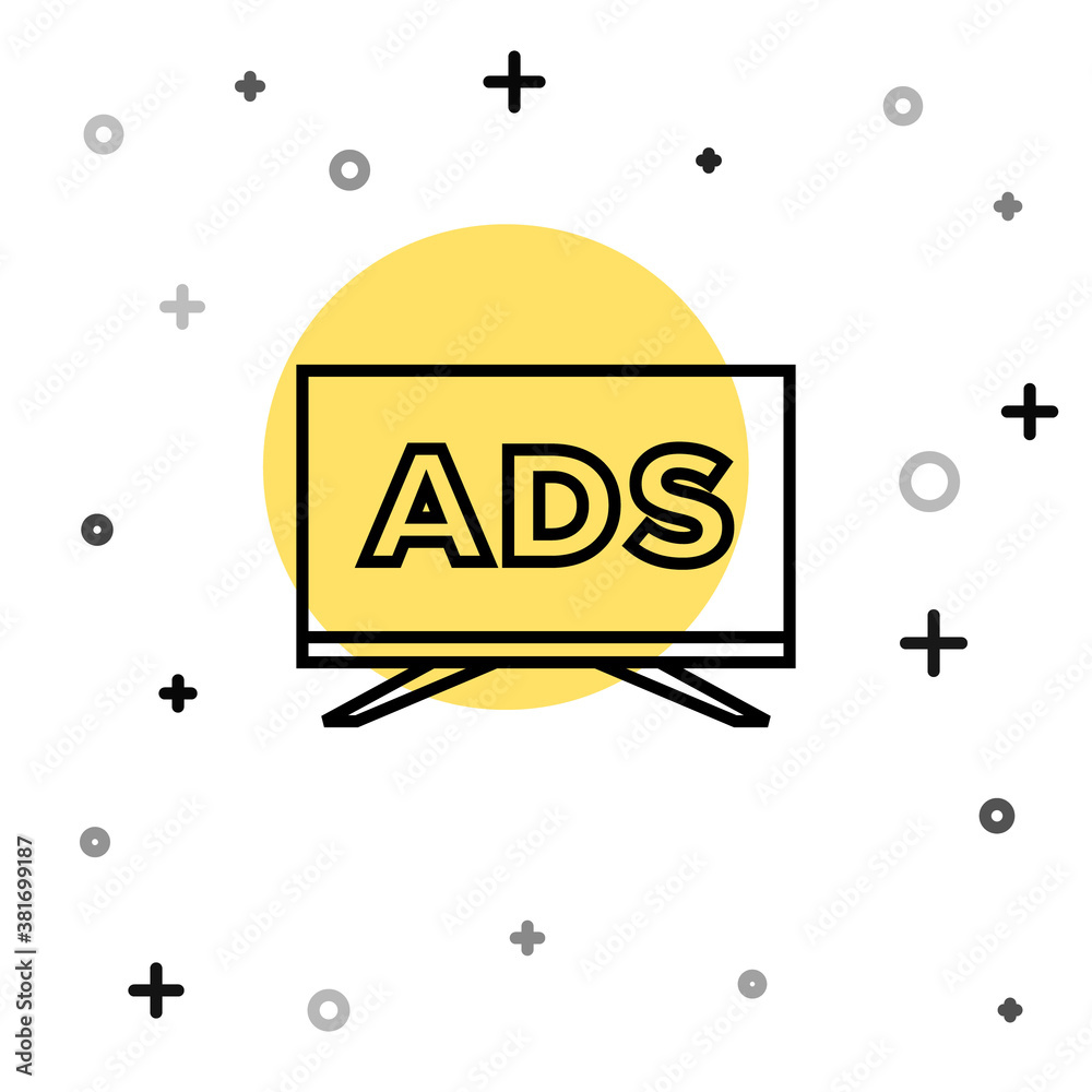 Black line Advertising icon isolated on white background. Concept of marketing and promotion process. Responsive ads. Social media advertising. Random dynamic shapes. Vector. Black line Advertising icon isolated on white background. Concept of marketing and promotion process. Responsive ads. Social media advertising. Random dynamic shapes. Vector.