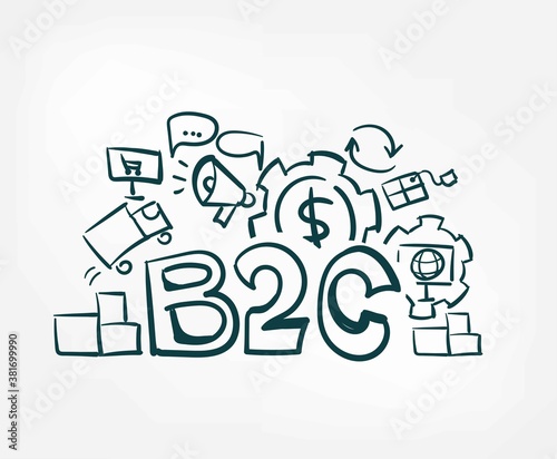 b2c vector sign abstract line doodle isolated lettering hand drawn word cloud