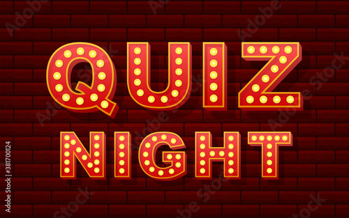 Retro light text quiz night. Retro light bulb. Vector stock illustration.