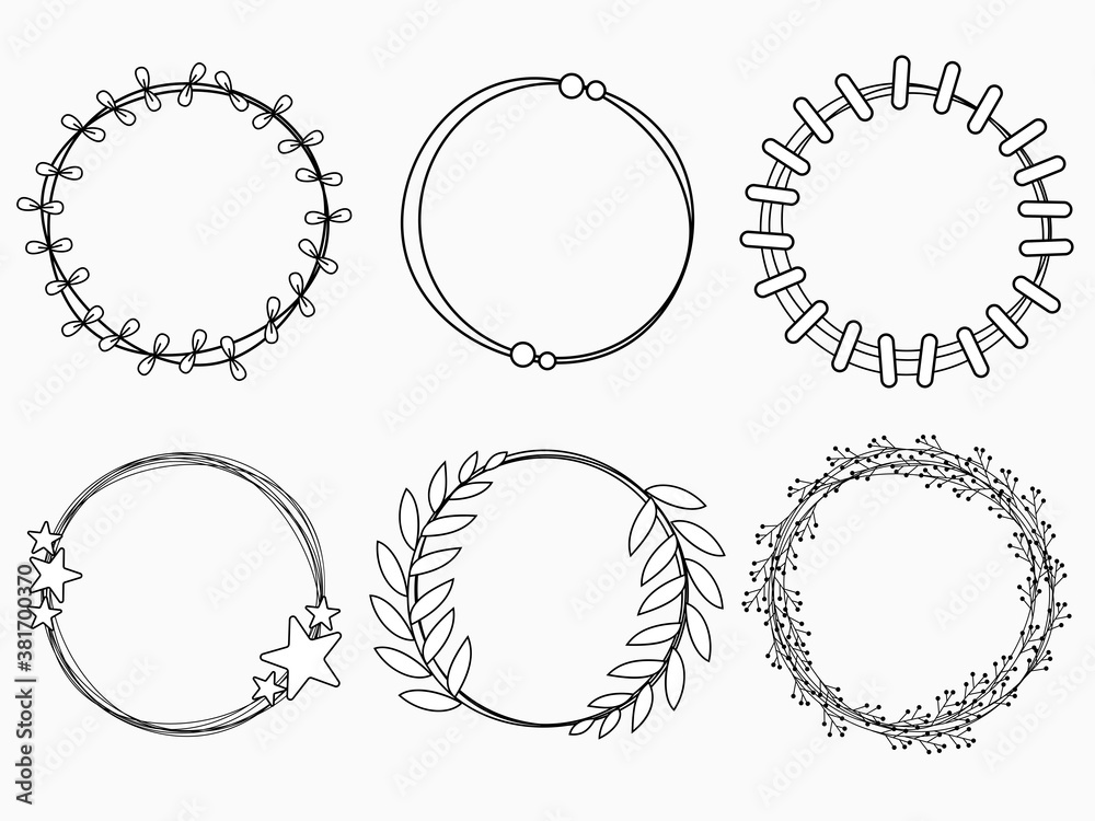 isolated set of minimal floral wreath childish hand drawing black and white colour simple thin lines for background, banner, texture, wallpaper, template, frame, card, cover etc. vector design isolated set of minimal floral wreath childish hand drawing black and white colour simple thin lines for background, banner, texture, wallpaper, template, frame, card, cover etc. vector design