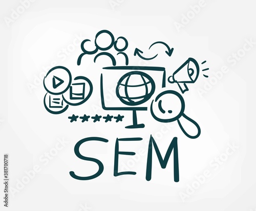 sem vector sign abstract line doodle isolated lettering hand drawn