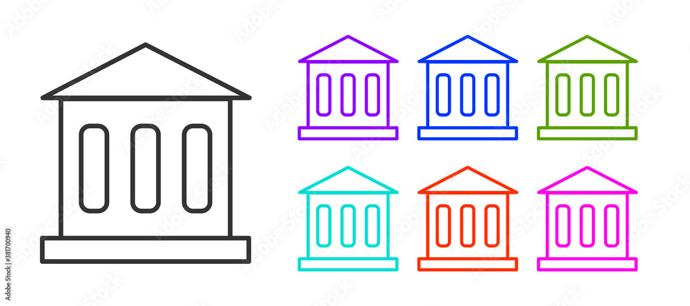 Black line Bank building icon isolated on white background. Set icons colorful. Vector.