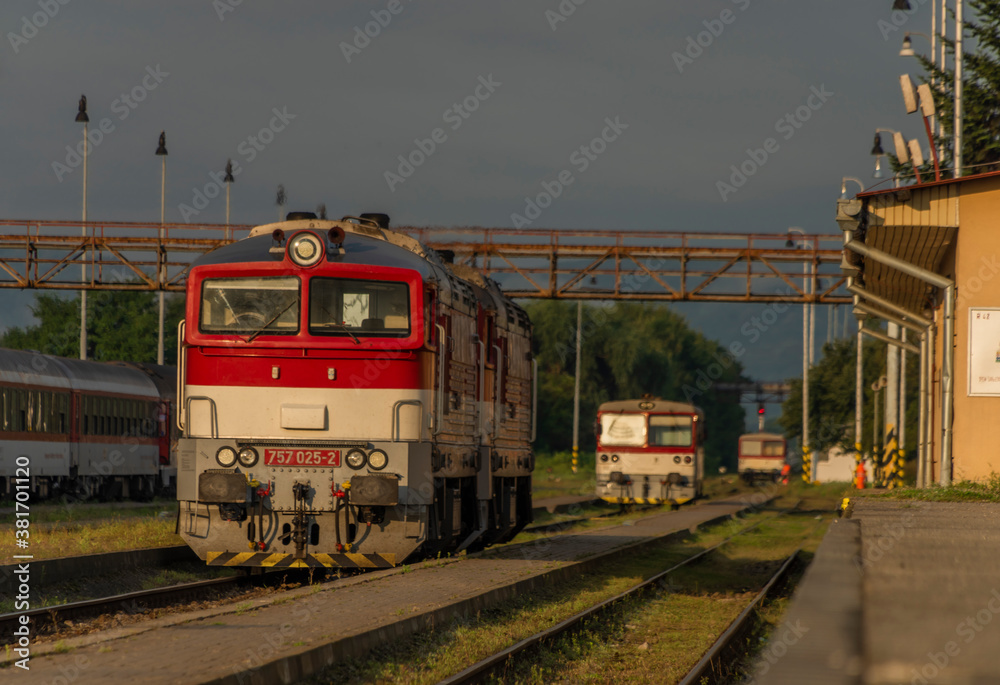 Night fast train after long overnight way from Bratislava in Humenne station Night fast train after long overnight way from Bratislava in Humenne station