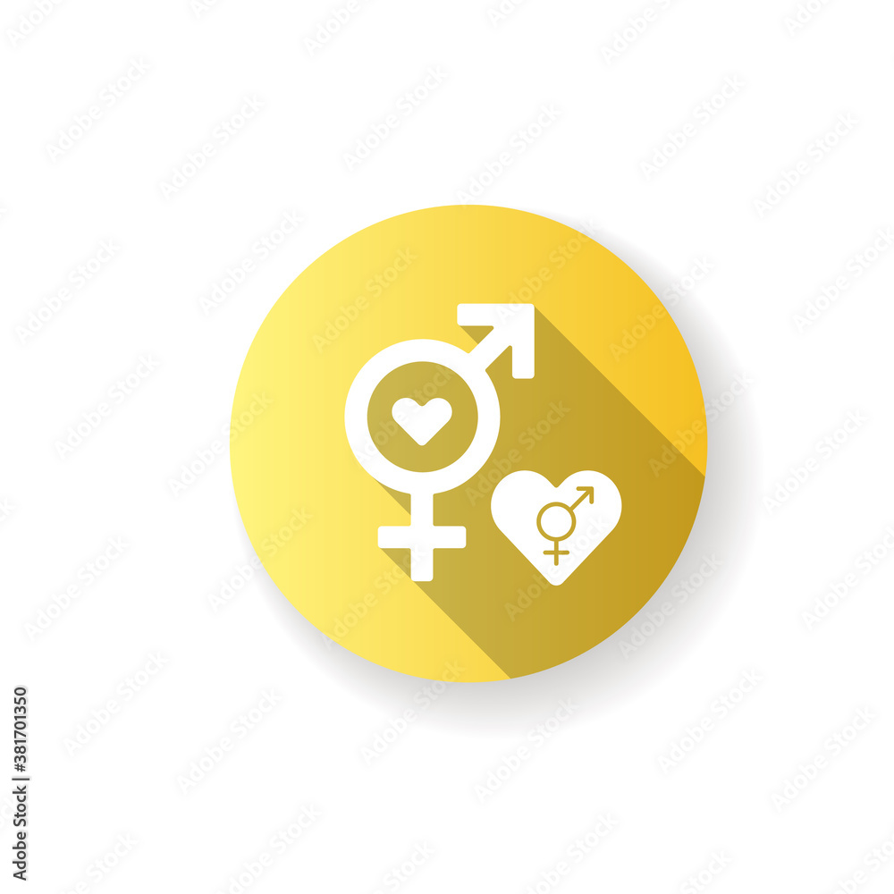 Bisexual symbol yellow flat design long shadow glyph icon. Gender identification problem. Gay relationship ideas. Rainbow pride flag. Society movement. Silhouette RGB color illustration Bisexual symbol yellow flat design long shadow glyph icon. Gender identification problem. Gay relationship ideas. Rainbow pride flag. Society movement. Silhouette RGB color illustration