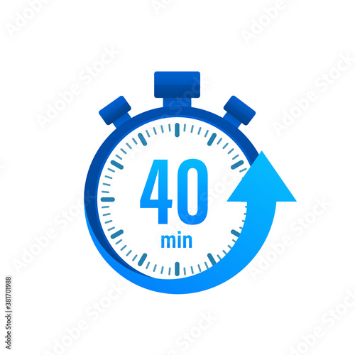 The 40 minutes, stopwatch vector icon. Stopwatch icon in flat style, timer on on color background. Vector illustration.