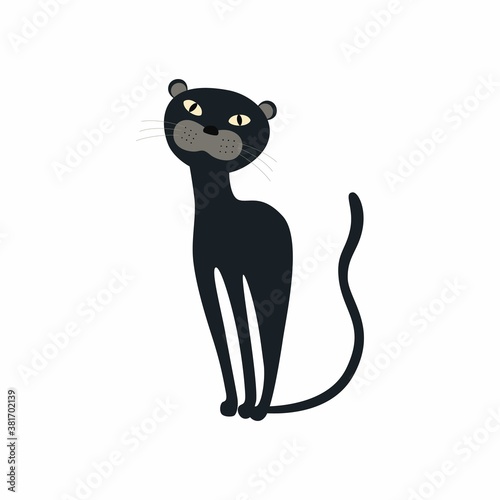 Cute Black Panther sitting. Vector illustration isolated.
