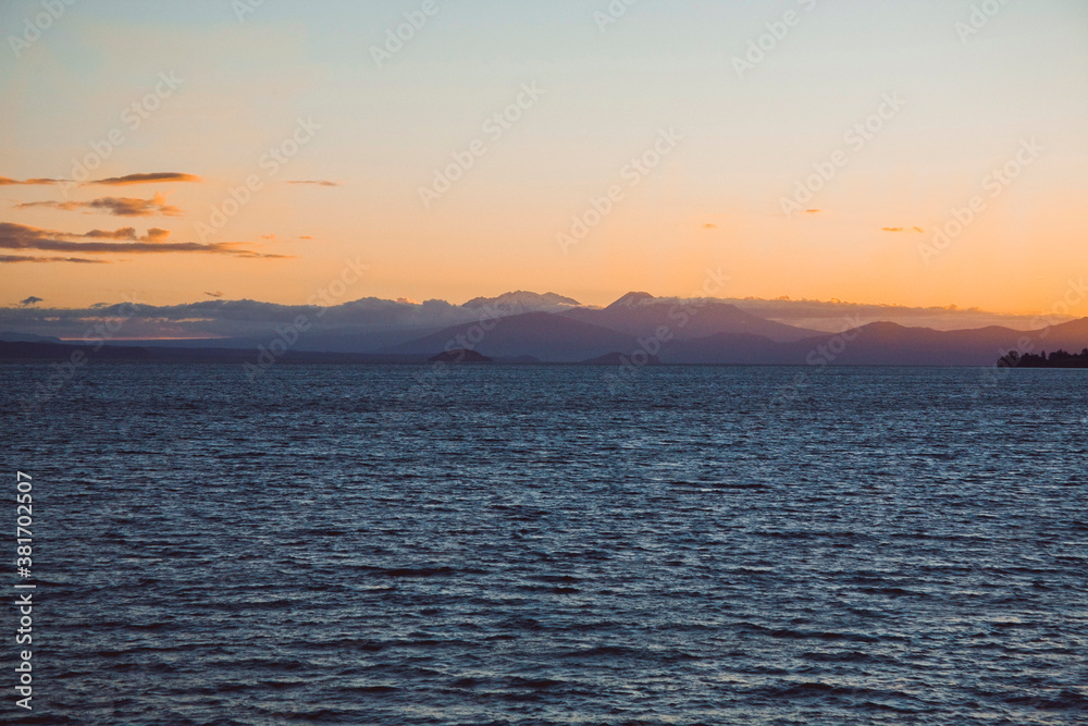 View to the mountains from the Pacific ocean in New Zealand