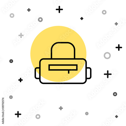 Black line Sport bag icon isolated on white background. Random dynamic shapes. Vector.