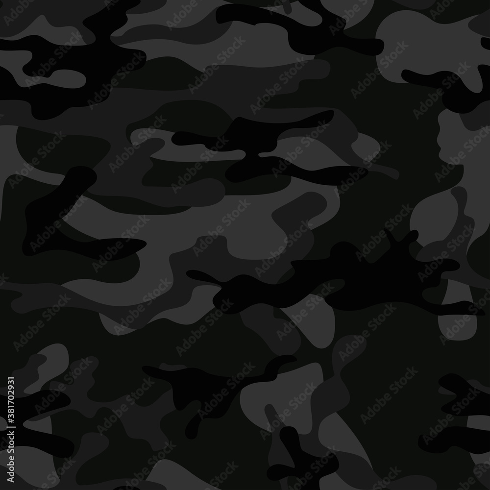 
Black camouflage seamless vector pattern stylish street background for printing