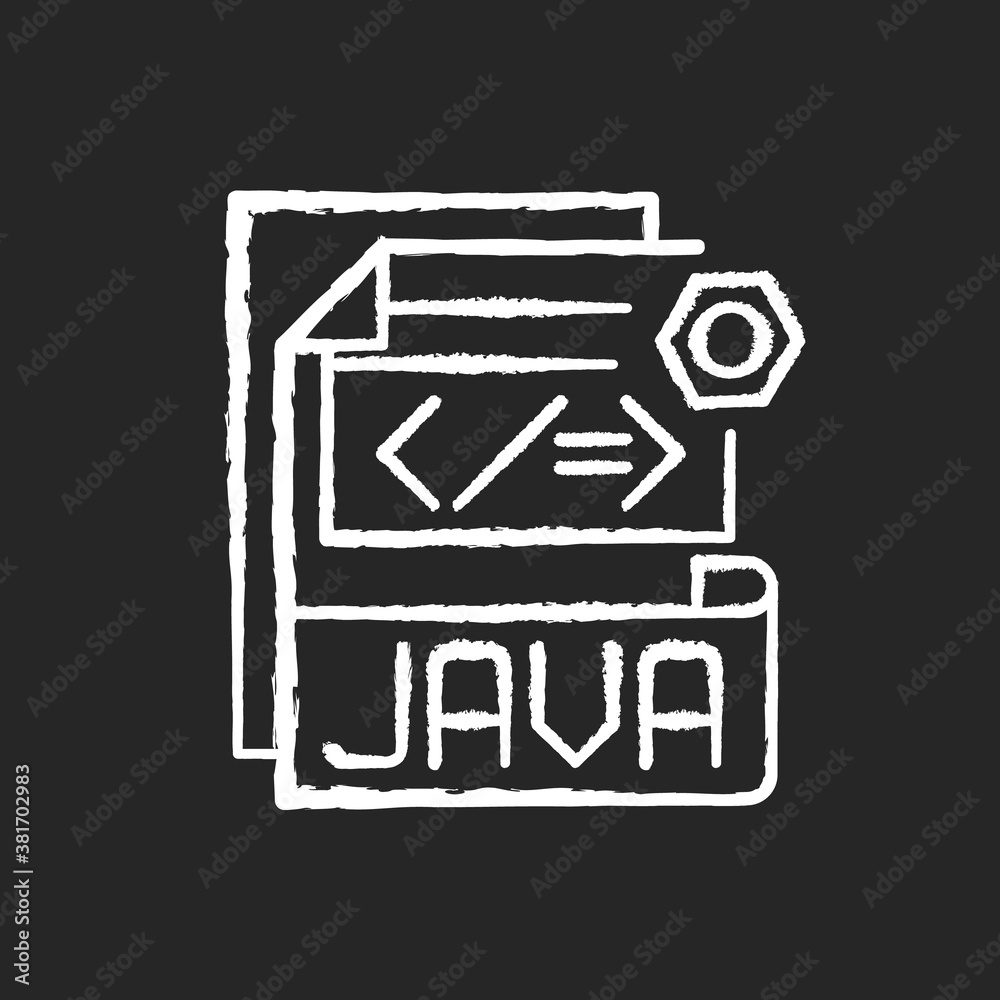 JAVA file chalk white icon on black background. Source code file. Java programming language. Filename extension. Lossless data compression, archiving. Isolated vector chalkboard illustration JAVA file chalk white icon on black background. Source code file. Java programming language. Filename extension. Lossless data compression, archiving. Isolated vector chalkboard illustration