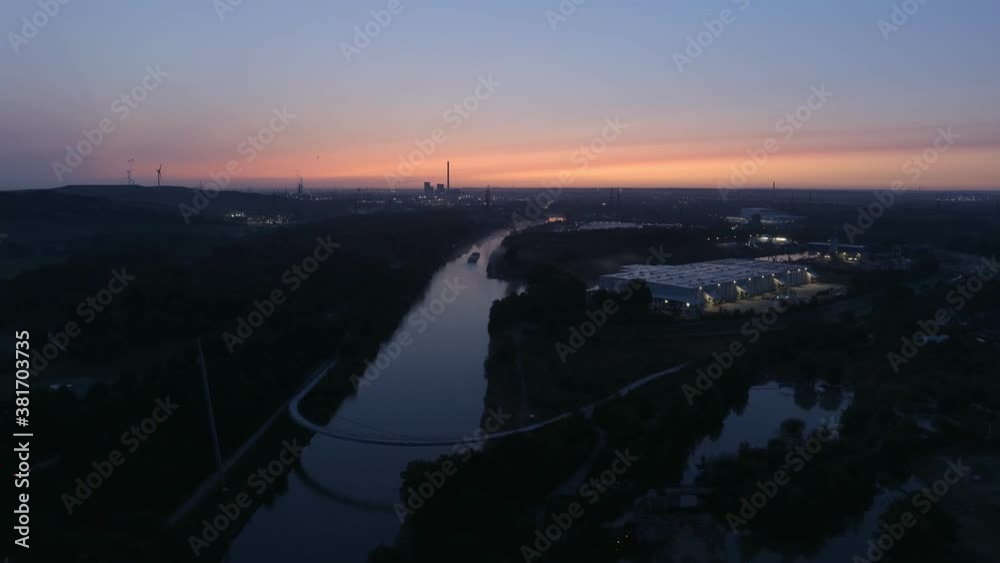 Germany Aerial Landscape over Rhine Herne Canal in North Westphalia, Drone Flying View Germany Aerial Landscape over Rhine Herne Canal in North Westphalia, Drone Flying View
