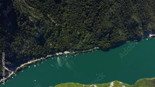 Birds eye view of the artificial Perucac lake on the Drina river with dam photo