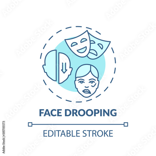 Face drooping turquoise concept icon. Facial weakness. Problem from disorder. Neurology diagnosis. Brain health idea thin line illustration. Vector isolated outline RGB color drawing. Editable stroke
