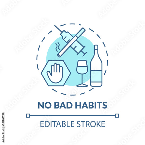 No bad habits turquoise concept icon. Warning for drug using. Restriction from substance. Brain health idea thin line illustration. Vector isolated outline RGB color drawing. Editable stroke