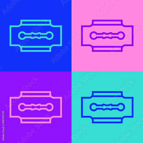 Pop art line Blade razor icon isolated on color background. Vector.
