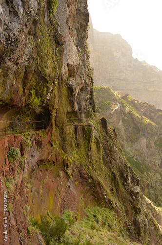 The dramatic, misty and beautiful mountain landscape of Madeira Island in Portugal