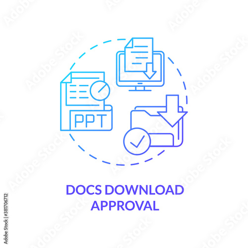Docs download approval concept icon. Security parameter idea thin line illustration. Docs, sheets, slides approvals. View-only, protected files. Vector isolated outline RGB color drawing
