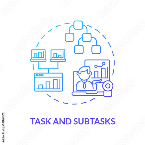 Task and subtasks concept icon. Software structure idea thin line illustration. Effective task management software. Organizing. Project goals reaching. Vector isolated outline RGB color drawing