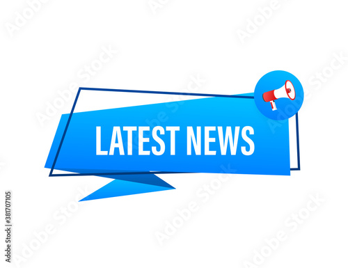 Hand Holding Megaphone with Latest news. Megaphone banner. Web design. Vector stock illustration
