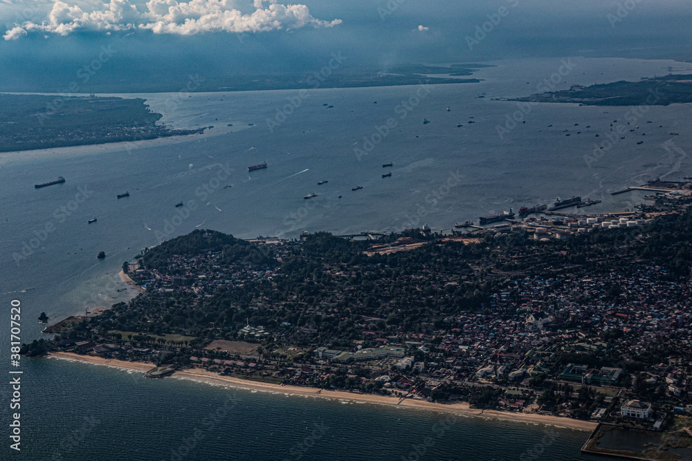 aerial view of Indonesian bay