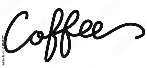 Coffee vector logo, typography, sign in black and white. Advertising poster or template design. Modern lettering logotype, coffee signboard. Design elements. Vector illustration.