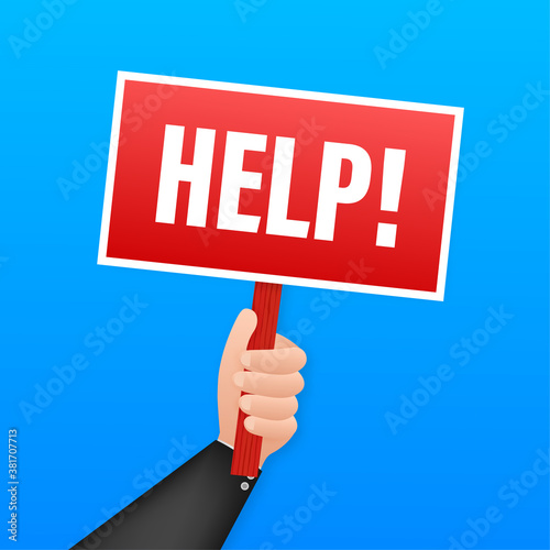 Help hands holding protest signs. Vector stock illustration.