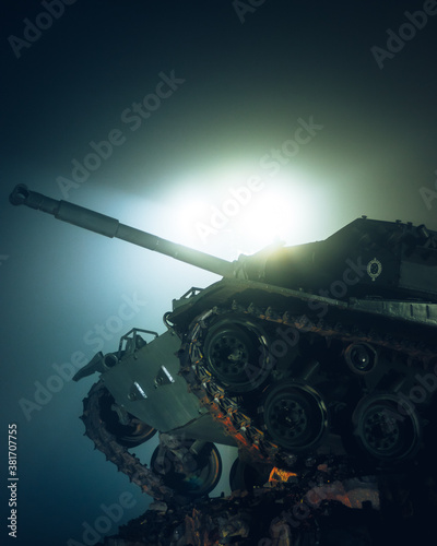 brazilian military tank at a park at night photo