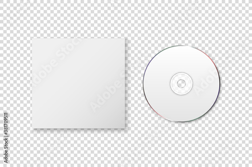 Vector 3d Realistic White CD, DVD with Paper Cover Box Set Closeup Isolated on Transparent Background. Design Template for Mockup. CD Packaging Copy Space. Top View