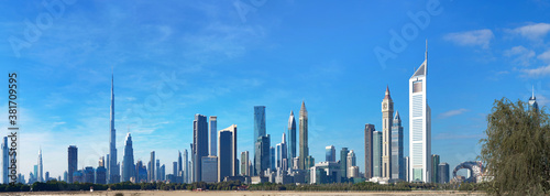 Obraz na płótnie Dubai city center skyline with luxury skyscrapers, United Arab Emirates w salonie