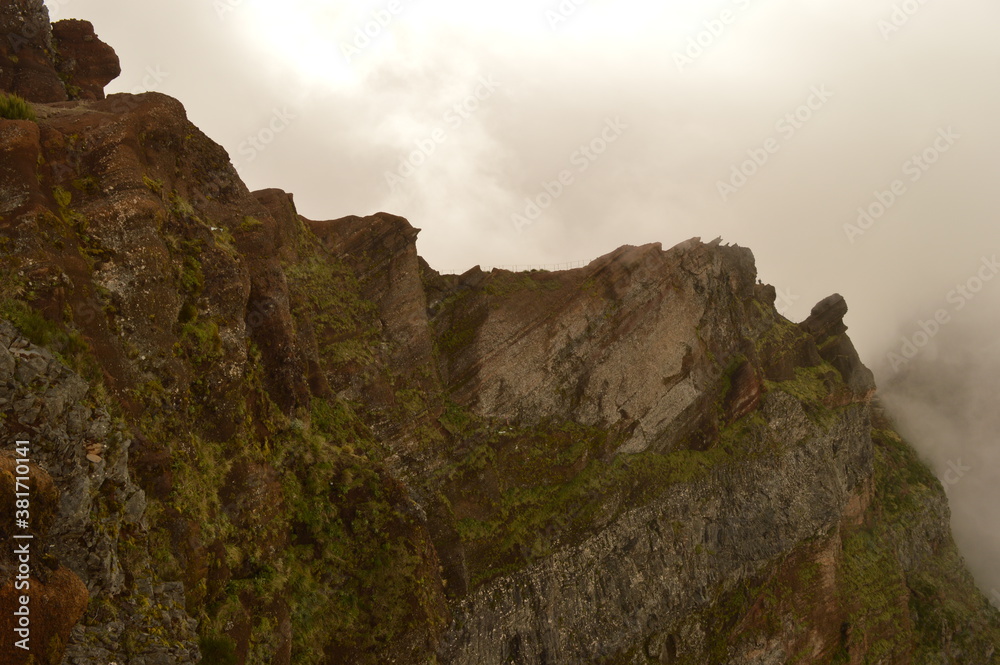 The dramatic and misty mountain landscapes of Madeira Island in Portugal