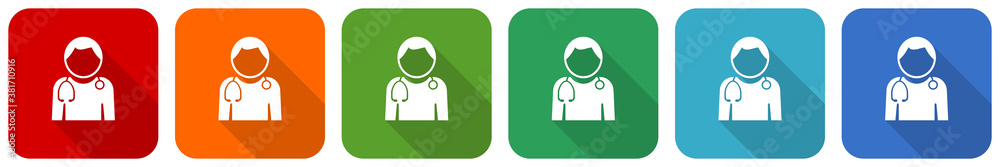 Doctor icon set, flat design vector illustration in 6 colors options for webdesign and mobile applications Doctor icon set, flat design vector illustration in 6 colors options for webdesign and mobile applications