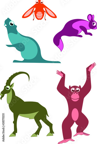 Cartoon funny animals illustration. Cartoon funny animals isolated on white set for design  
