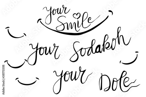 Black Simple Vector Hand Draw Sketch Lettering, Your Smile Sodaqoh or donation, Dole
