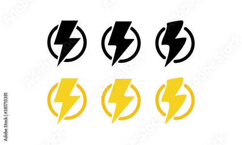 Lightning bolt icon set. Flash. Thunderstorm. Vector on isolated white background. EPS 10
