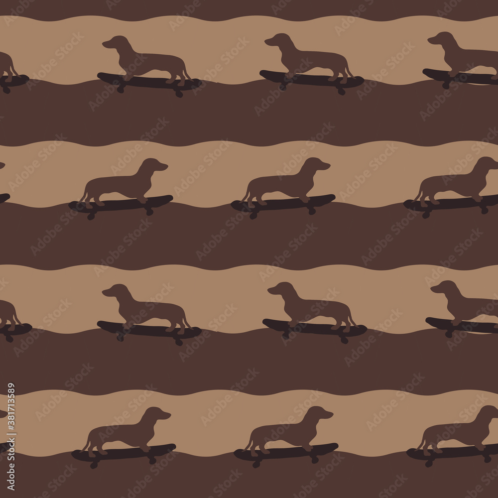 Naklejka premium Seamless repeating pattern of skating dogs