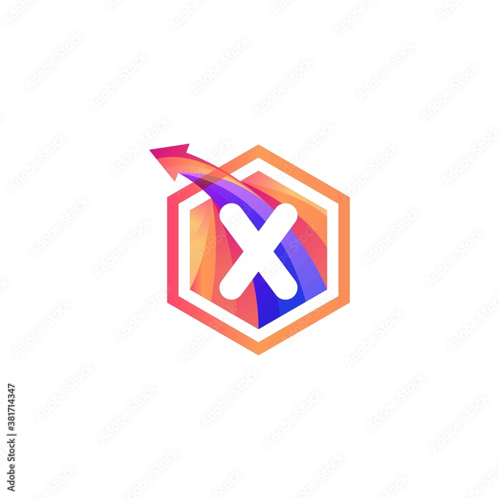 x letter abstract hexagon with arrow colorful logo design x letter abstract hexagon with arrow colorful logo design