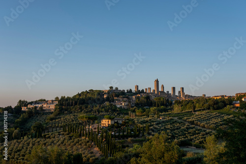 San Giminiano, Tuscany, Italy. panorama view at sunrise