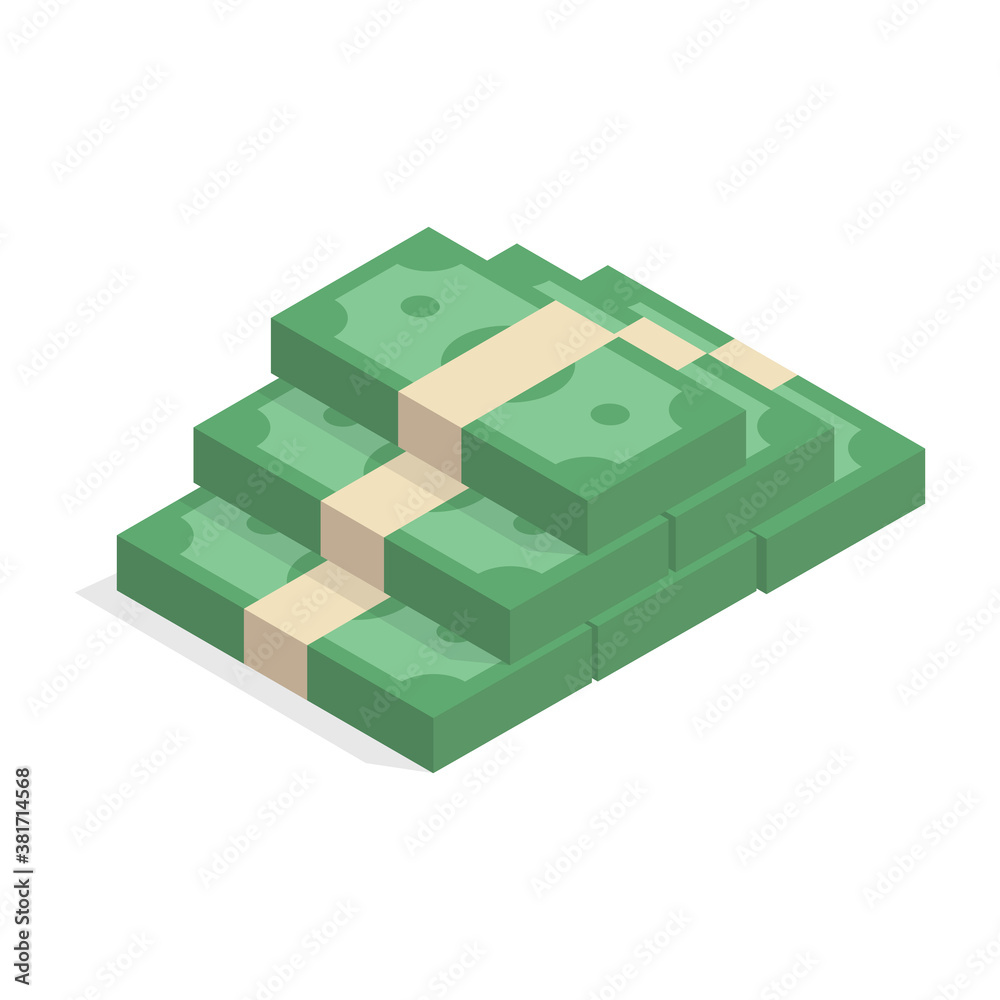 Stack of cash symbol flat style isometric view. Dollars bundles, money vector illustration. Stack of cash symbol flat style isometric view. Dollars bundles, money vector illustration.