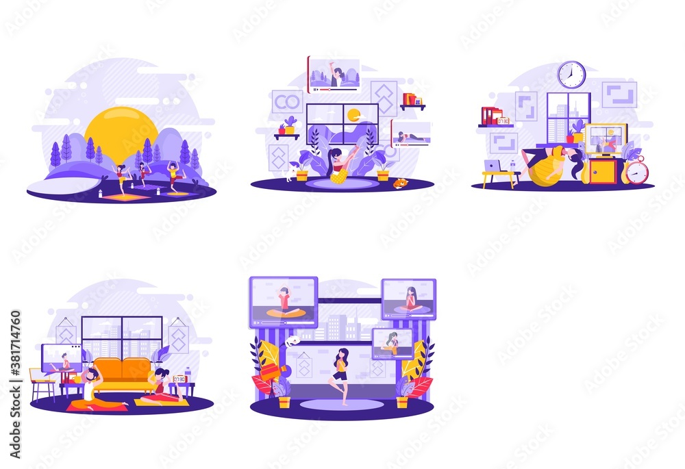 themed illustration of yoga with the concept of tiny people illustration. Vector illustration