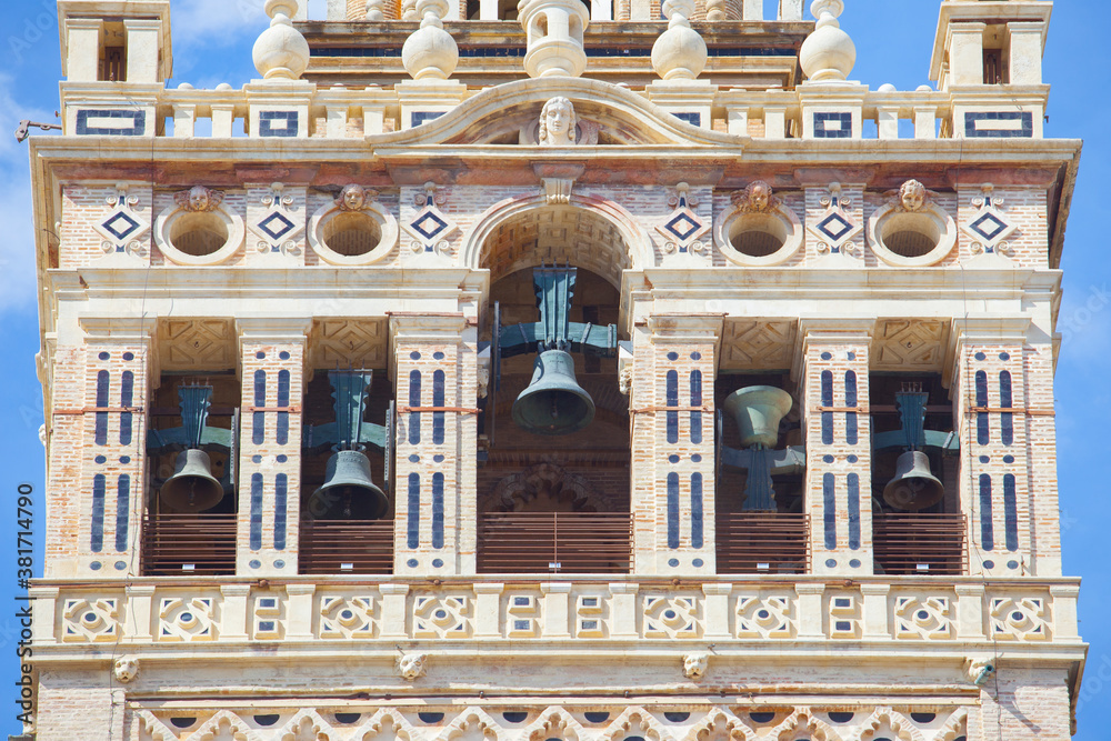 Belfry section of The Giralda tower. Seville, Spain