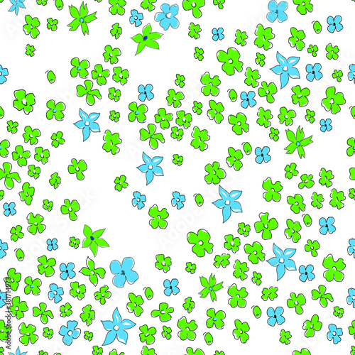 Seamless vector illustration with abstract green and blue flowers. Elegant template for fashion prints. Delicate floral pattern on a white background. 