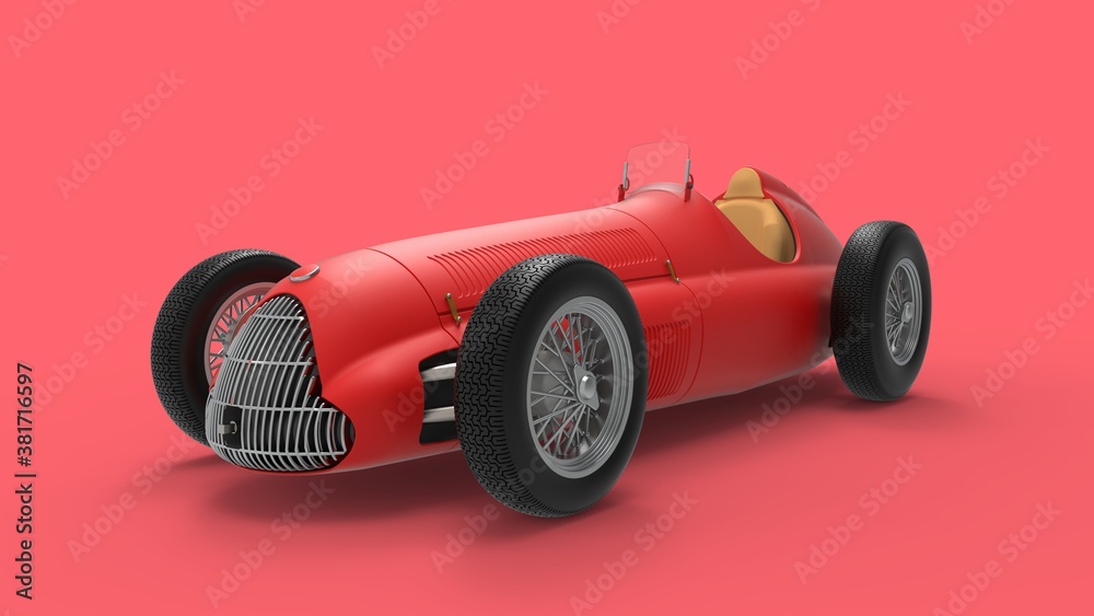 3D rendering of a classic vintage race car ports car model in red studio