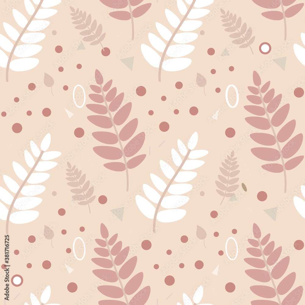 A pattern of leaves in warm beige colors A pattern of leaves in warm beige colors